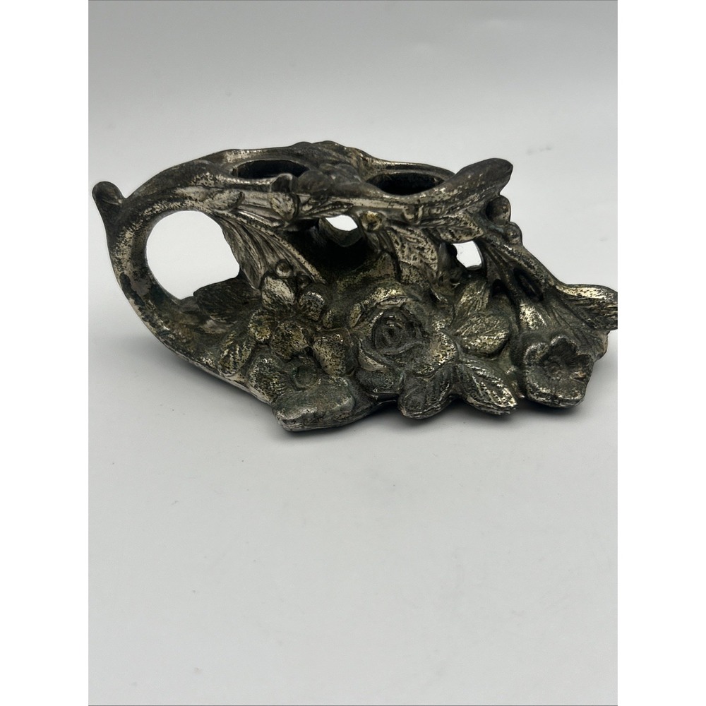 Antique Lipstick Caddy Holder cast metal rose flower pattern